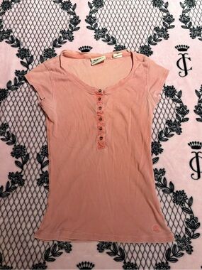 Y2K Timberland Pink Ribbed Henley Baby Tee